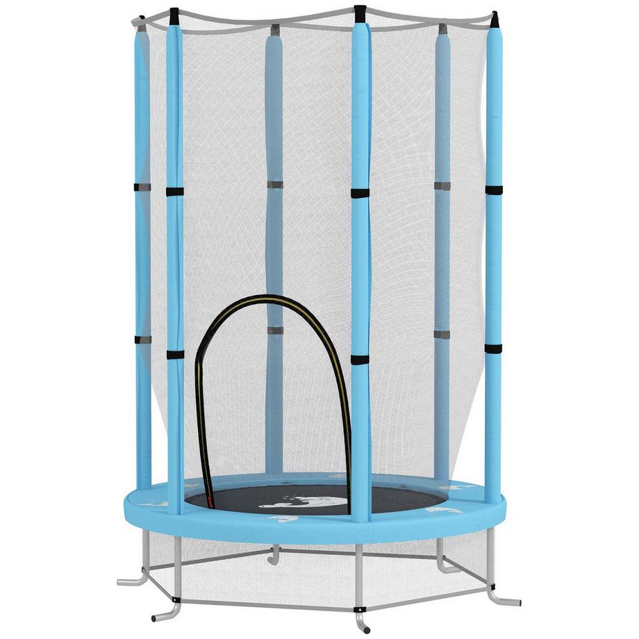 Northio  Trampoline pour enfants Ø140 cm, trampoline d'intérieur avec filet de sécurité recouvert de corde en caoutchouc, trampoline pour enfants avec porte zippée, motif calamar, pour enfants de 3 à 6 ans bleu clair | 