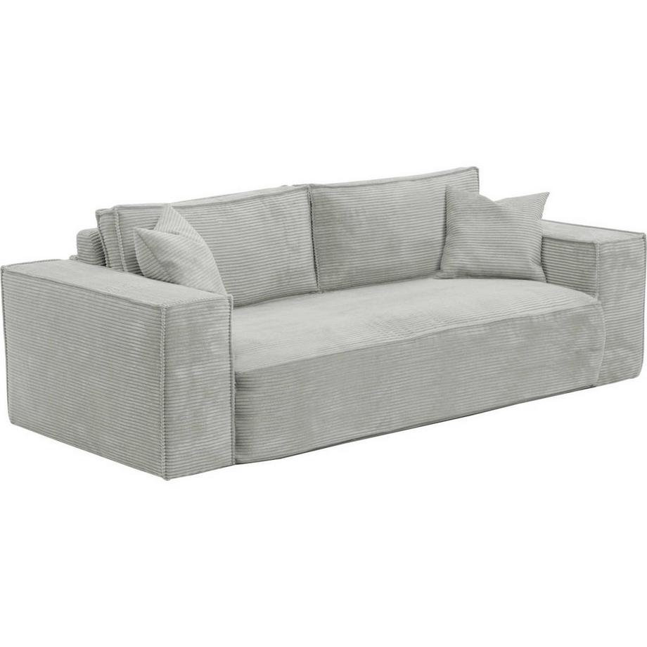 Canapé 4 places convertible express en velours côtelé gris - Couchage 160 cm - Matelas 14 cm avec mémoire de forme - AMELIA