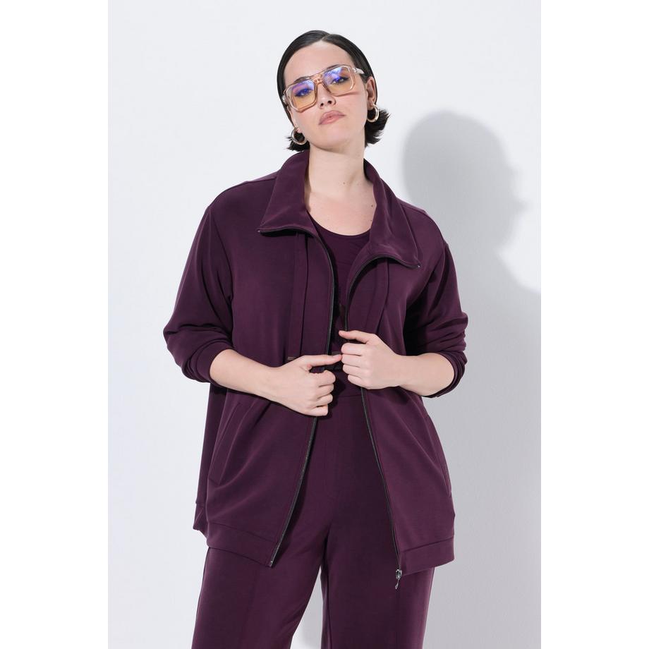 Ulla Popken Giacca di Felpa Pietre Decorative Collo Alto Maniche Lunghe  