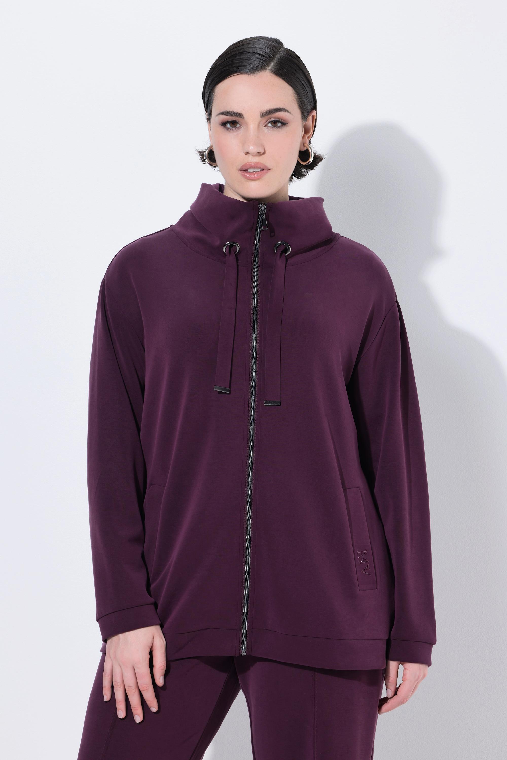 Ulla Popken Veste en Molleton Pierres Décoratives Col Montant Manches Longues  