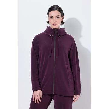 Veste en molleton, modal mélangé et petits strass fantaisie, col montant et manches longues