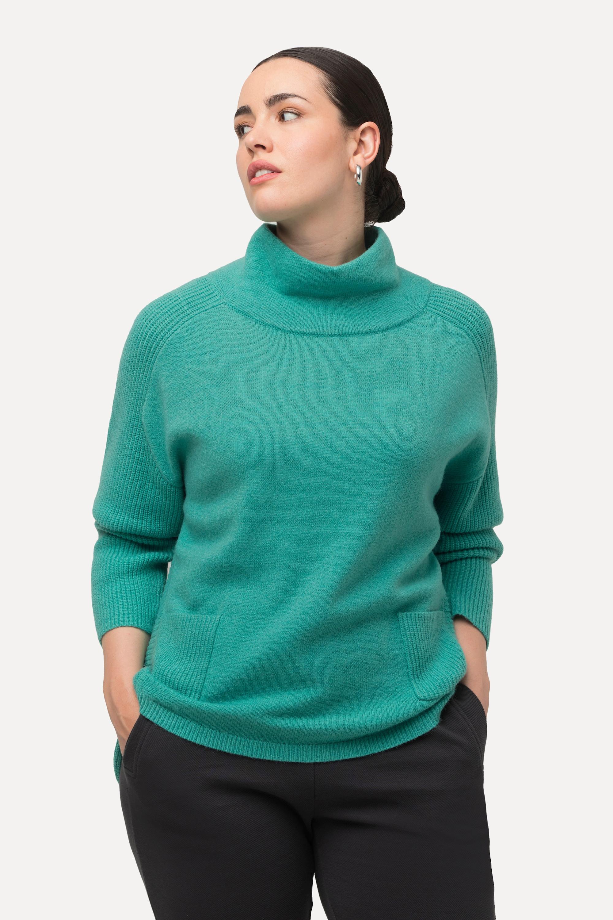 Ulla Popken  Pullover, Rippstrick-Einsätze, Stehkragen, Langarm 