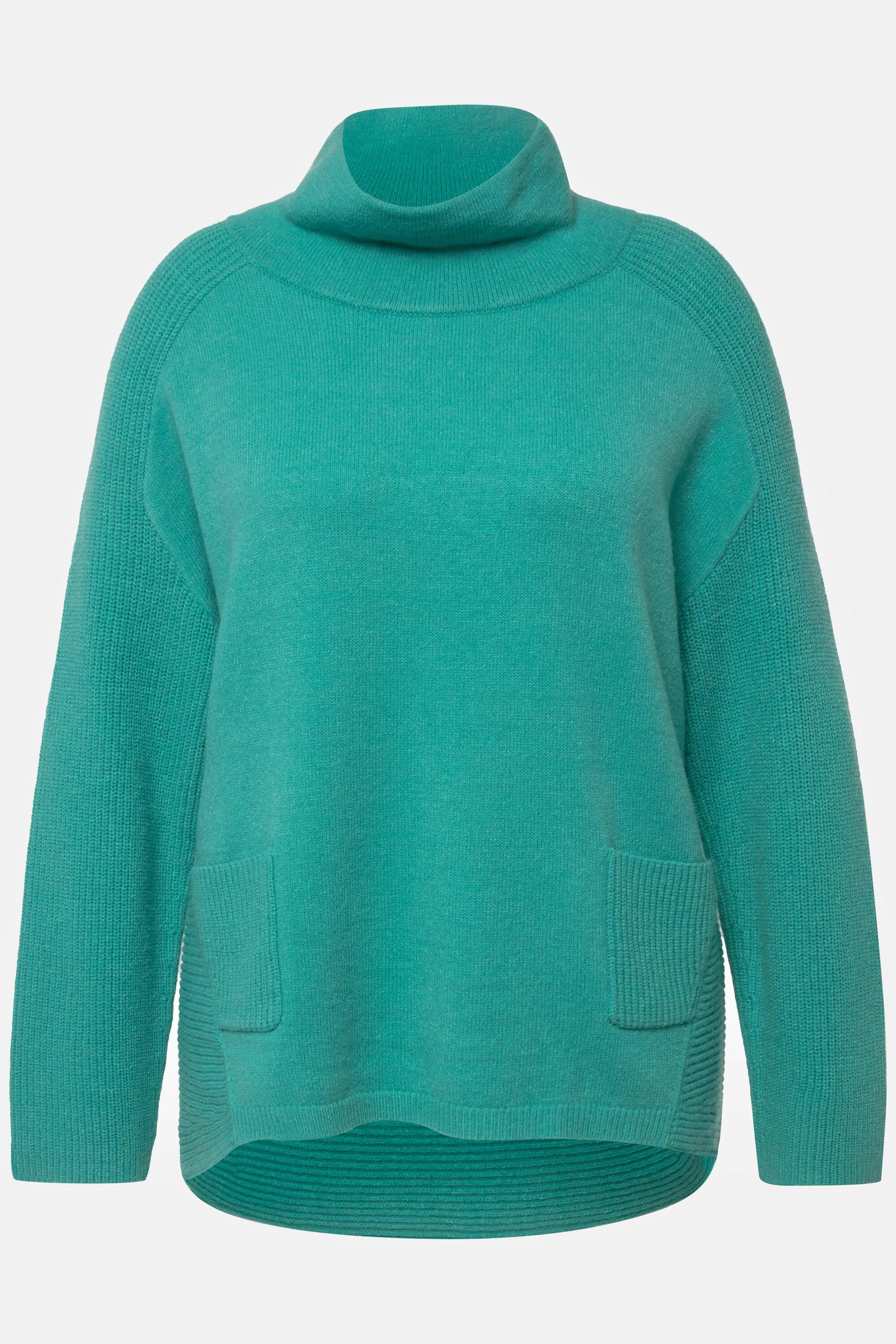 Ulla Popken  Pullover, Rippstrick-Einsätze, Stehkragen, Langarm 