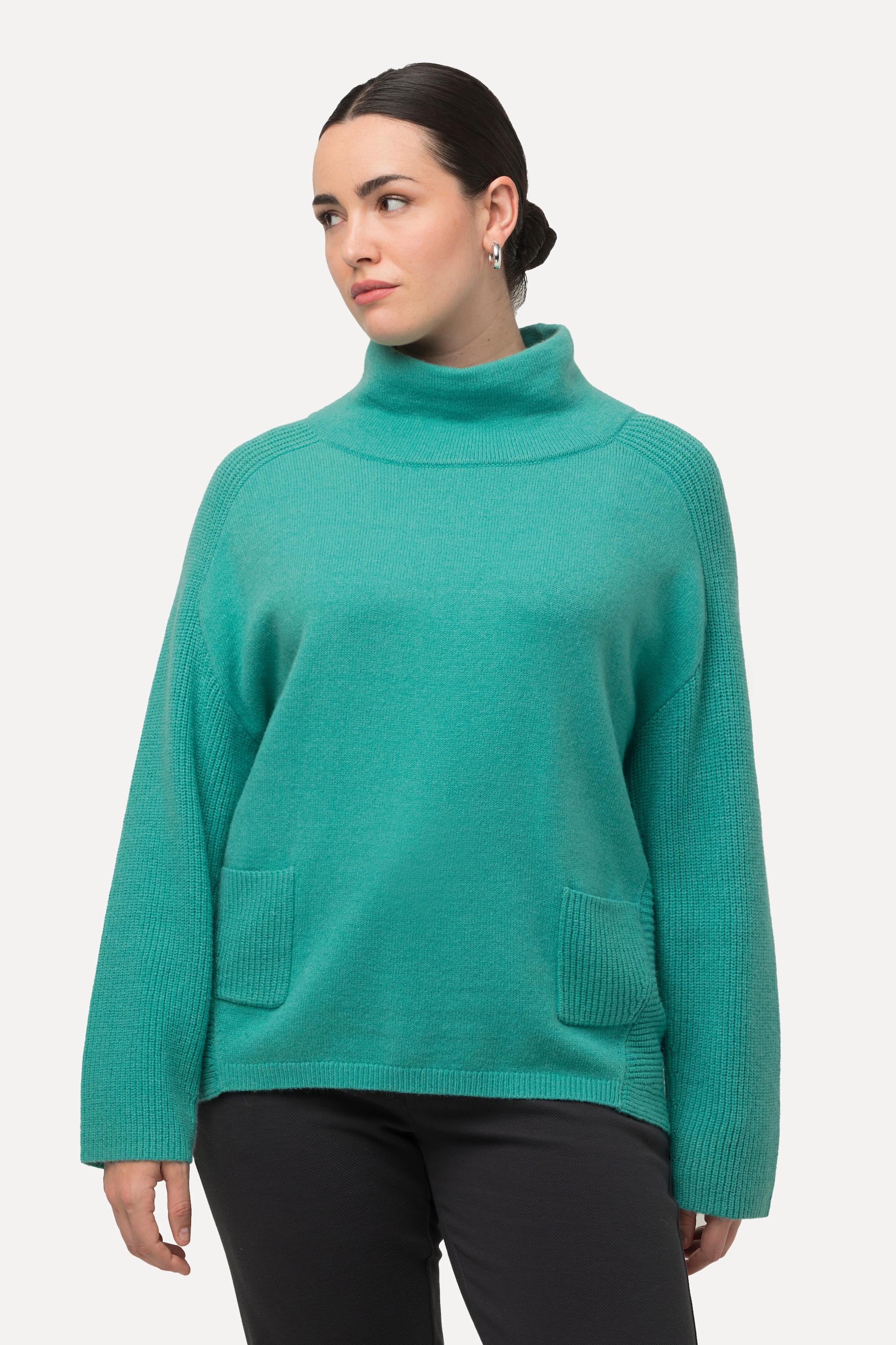 Ulla Popken  Pullover, Rippstrick-Einsätze, Stehkragen, Langarm 