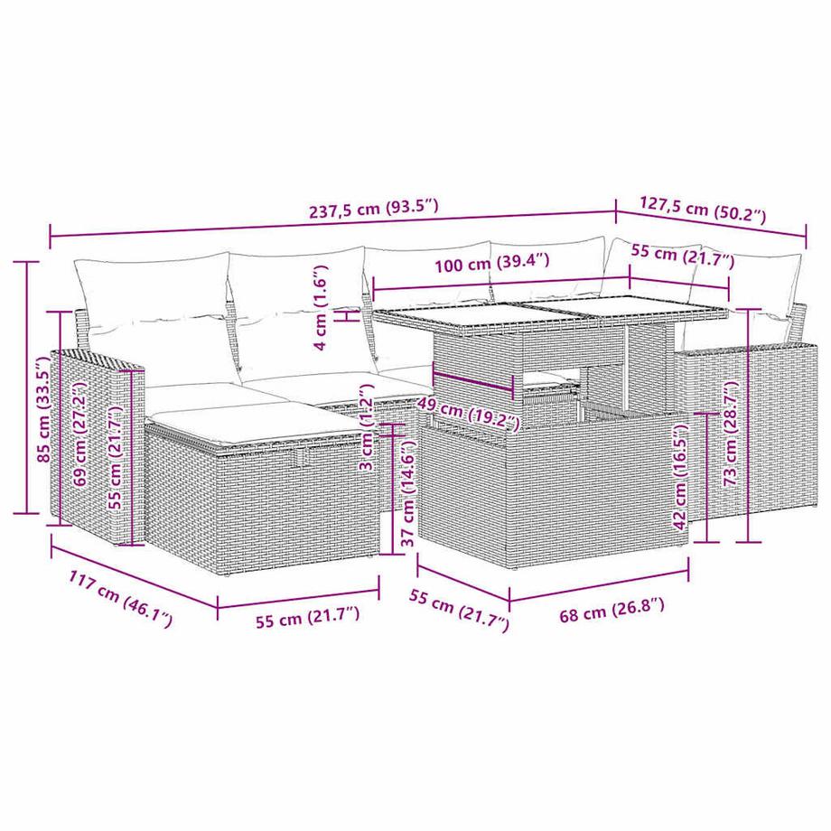 VidaXL Ensemble de canapés de jardin rotin synthétique  