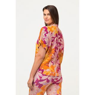 Ulla Popken  Tunika, Blüten, Oversized, V-Ausschnitt, Halbarm 