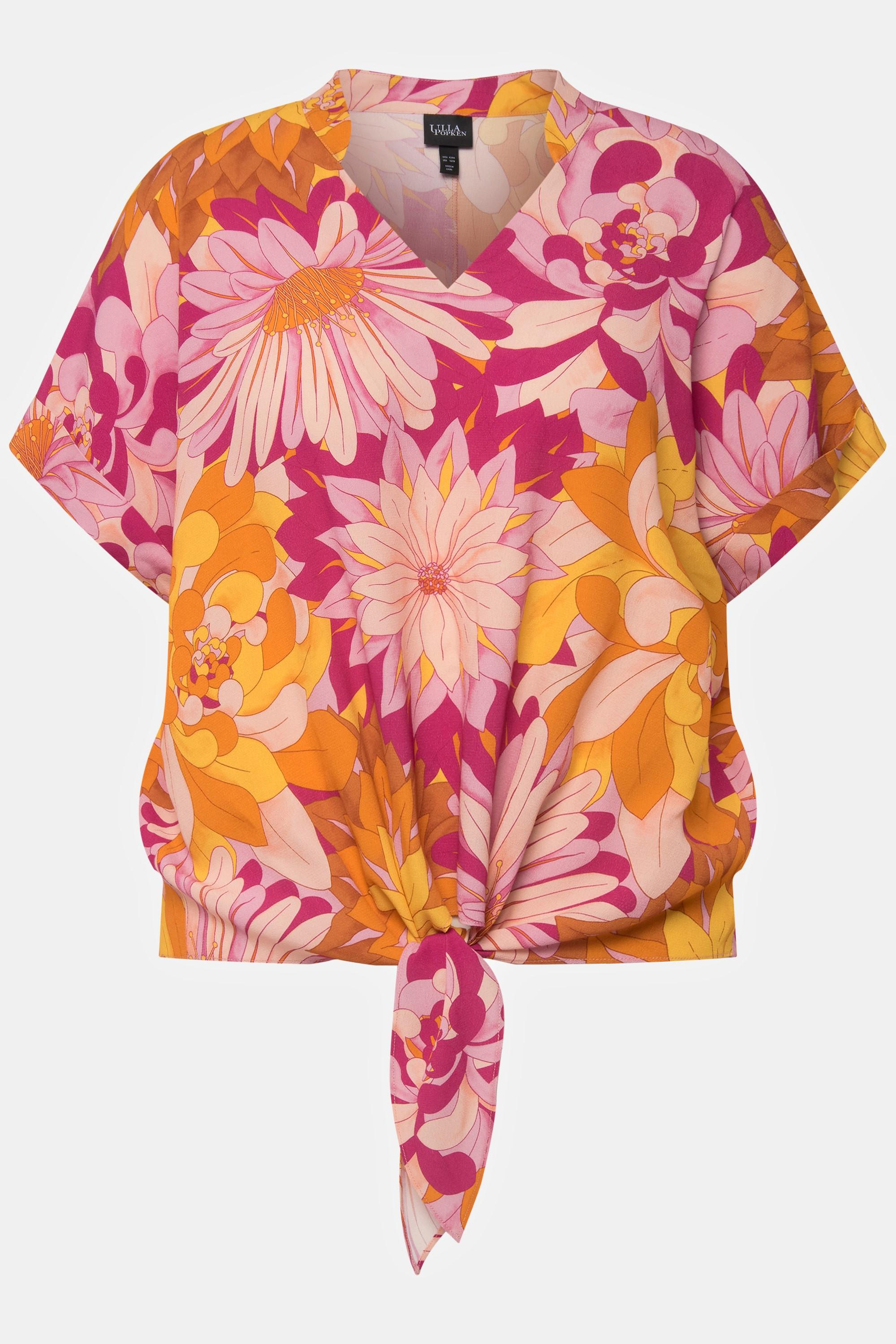 Ulla Popken  Tunika, Blüten, Oversized, V-Ausschnitt, Halbarm 