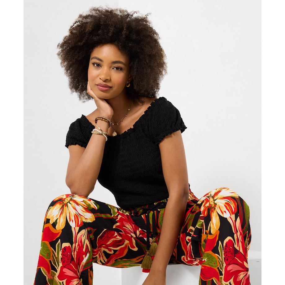 Jersey-Oberteil mit strukturierter Oberfläche im Boho-Stil