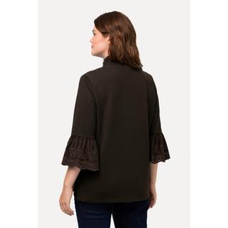 Ulla Popken  Felpa con pizzo, collo alto, maniche a 3/4 e cotone biologico 