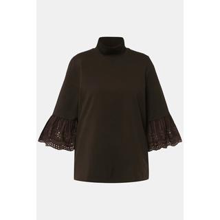 Ulla Popken  Felpa con pizzo, collo alto, maniche a 3/4 e cotone biologico 