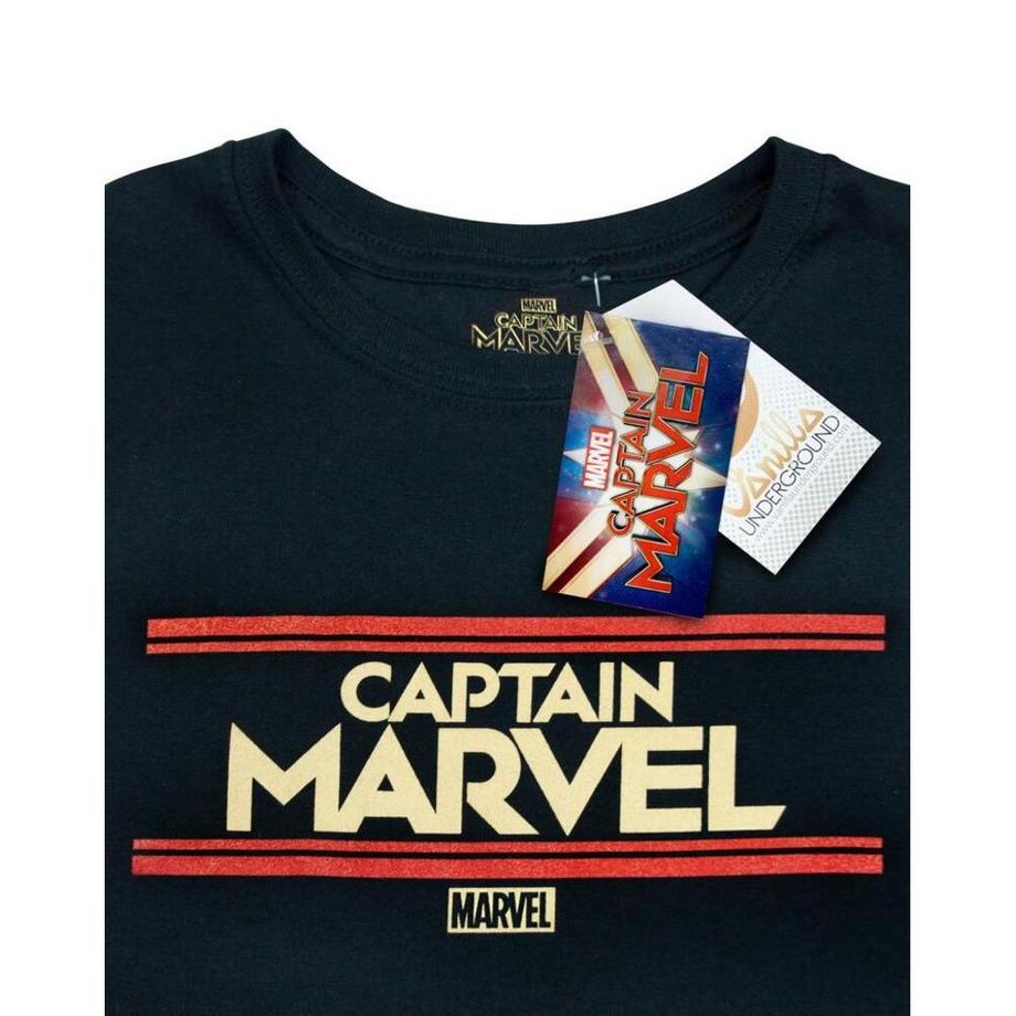 Captain Marvel Gestreiftes Logo T-Shirt  
