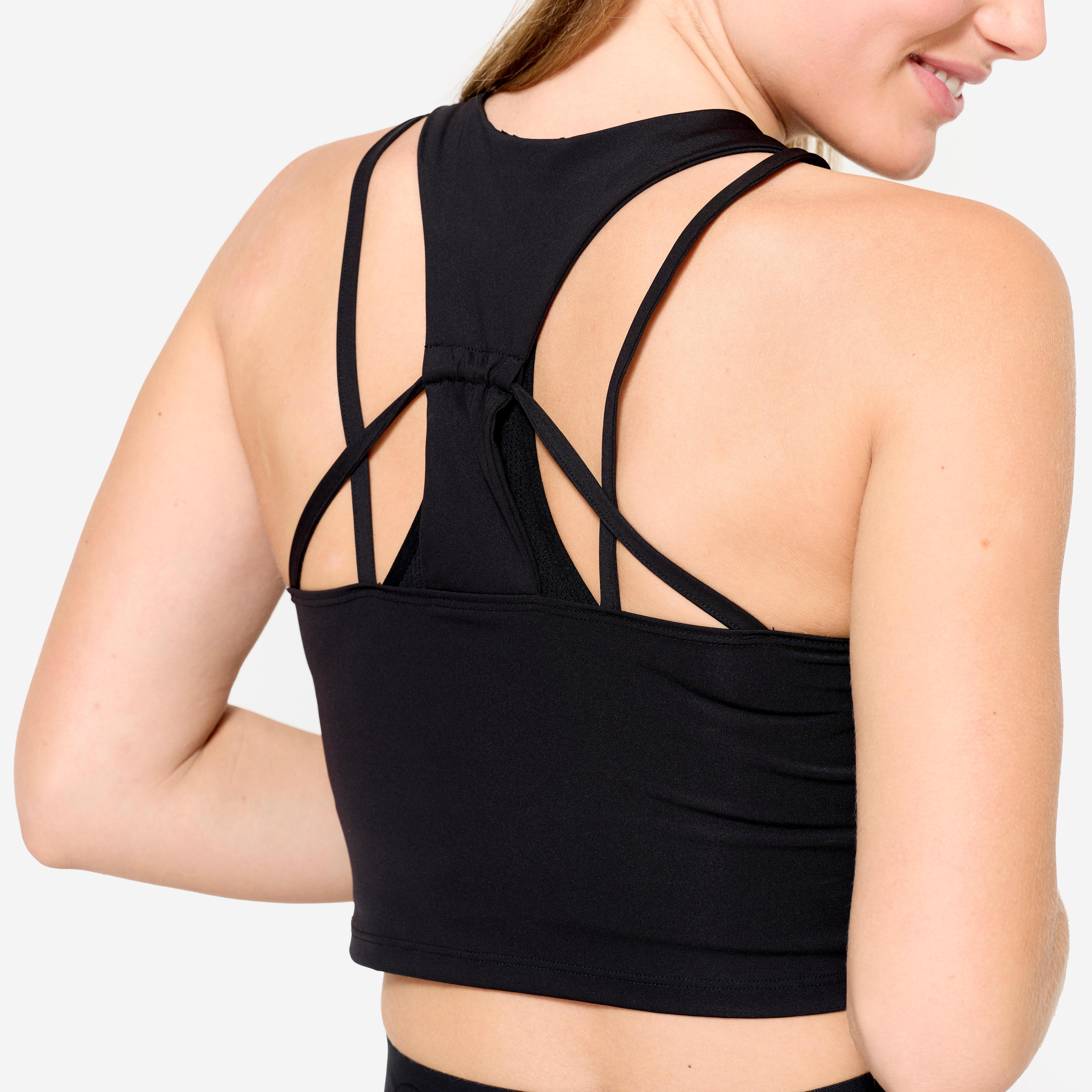 DOMYOS  Débardeur - Crop Top Damen enganliegend - schwarz 