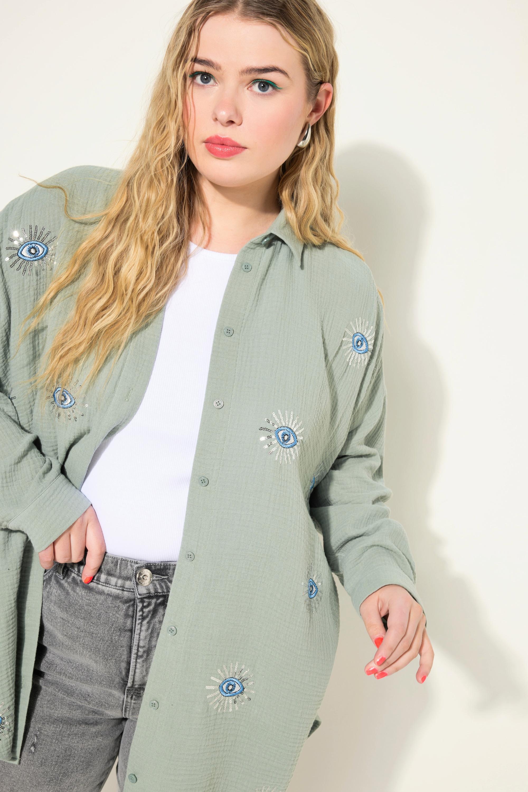 Studio Untold  Blouse en mousseline oversized. Yeux brodés et manches longues 