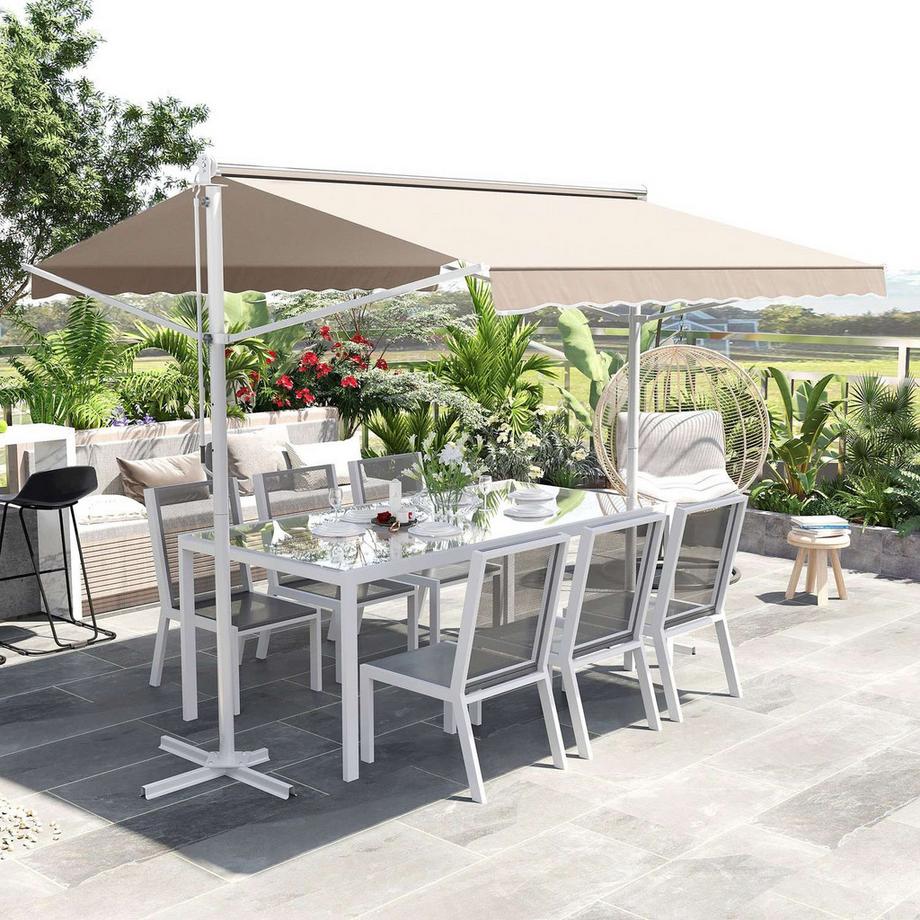 Northio Standmarkise Gartenmarkise Markise Mit Faltarm Kurbel Terrasse Beige 3X3M  