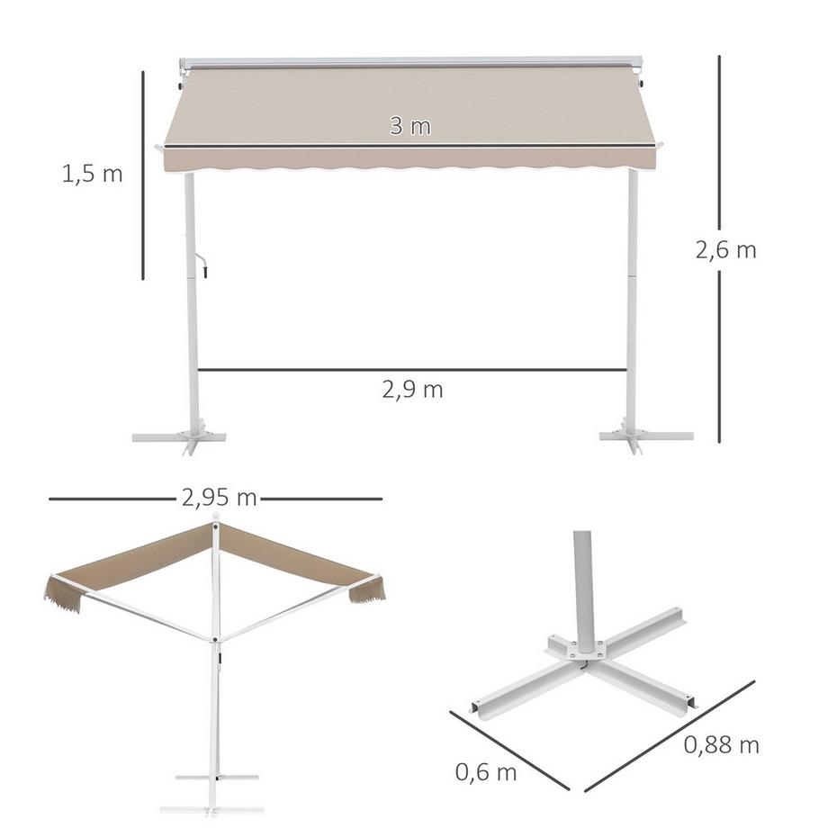 Northio Standmarkise Gartenmarkise Markise Mit Faltarm Kurbel Terrasse Beige 3X3M  