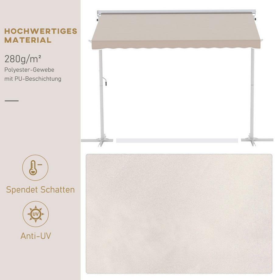 Northio Standmarkise Gartenmarkise Markise Mit Faltarm Kurbel Terrasse Beige 3X3M  