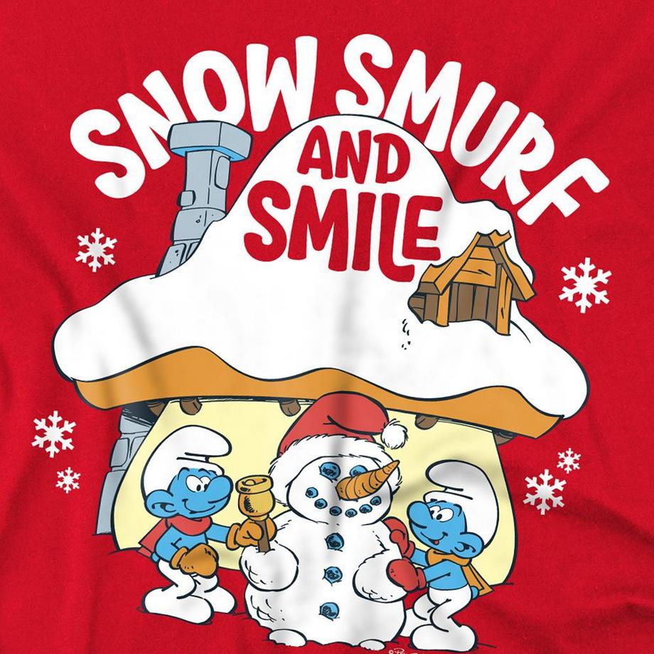 Puffi  Snow Smurf And Smile Maglietta Natale 