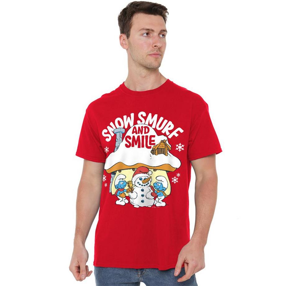 Puffi  Snow Smurf And Smile Maglietta Natale 