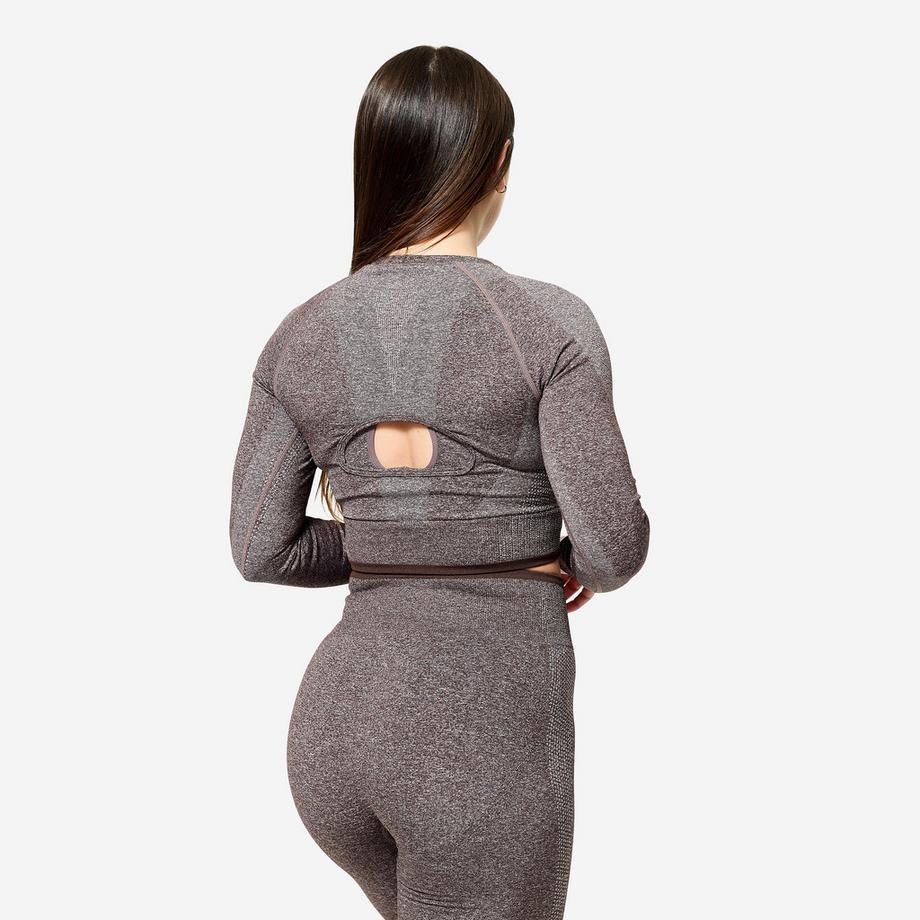 DOMYOS  Crop top donna maniche lunghe training poliammide 