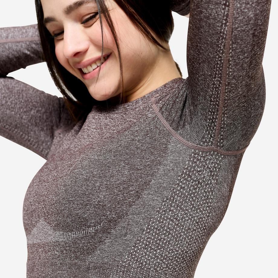 DOMYOS  Crop top donna maniche lunghe training poliammide 