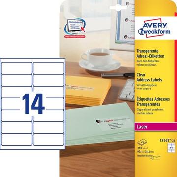 AVERY ZWECKFORM Adressetiketten 99,1x38,1mm L7563-25 transparent 350 Stück