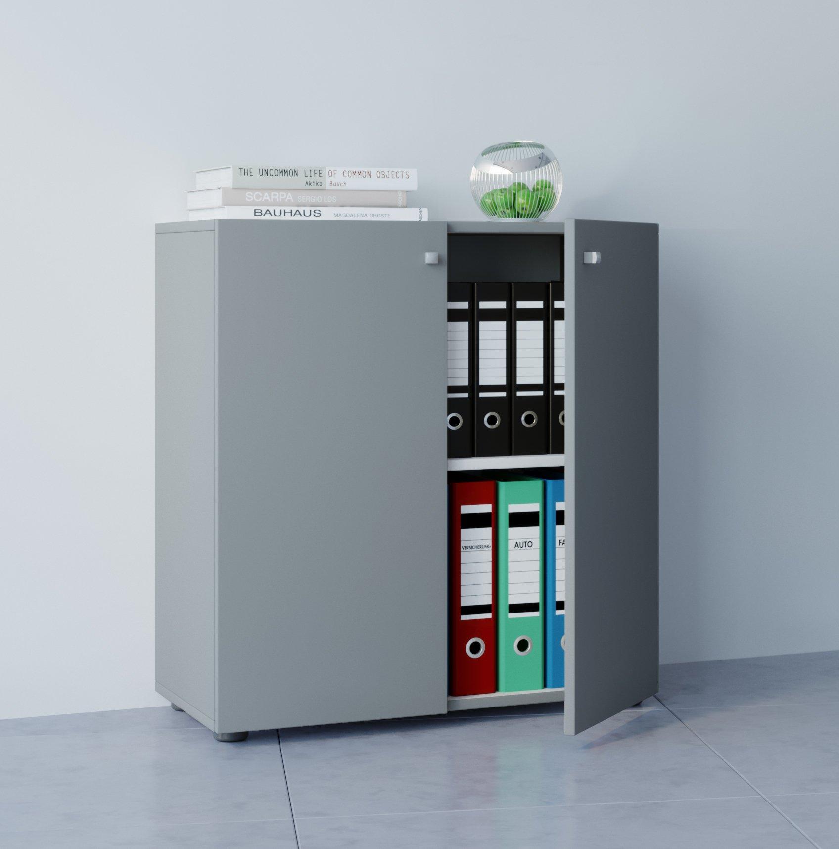 VCM Büroschrank mit 2 Fächern | moderner Aktenschrank mit Drehtüren | Maße ca. B. 70 x H. 74 x T. 40 cm - Lona 2-Fach  