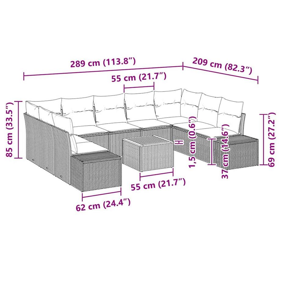 VidaXL Garten-sofa poly-rattan  