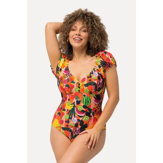 Ulla Popken Costume da bagno Stampa frutta Coppe morbide Mezze maniche a sbuffo  