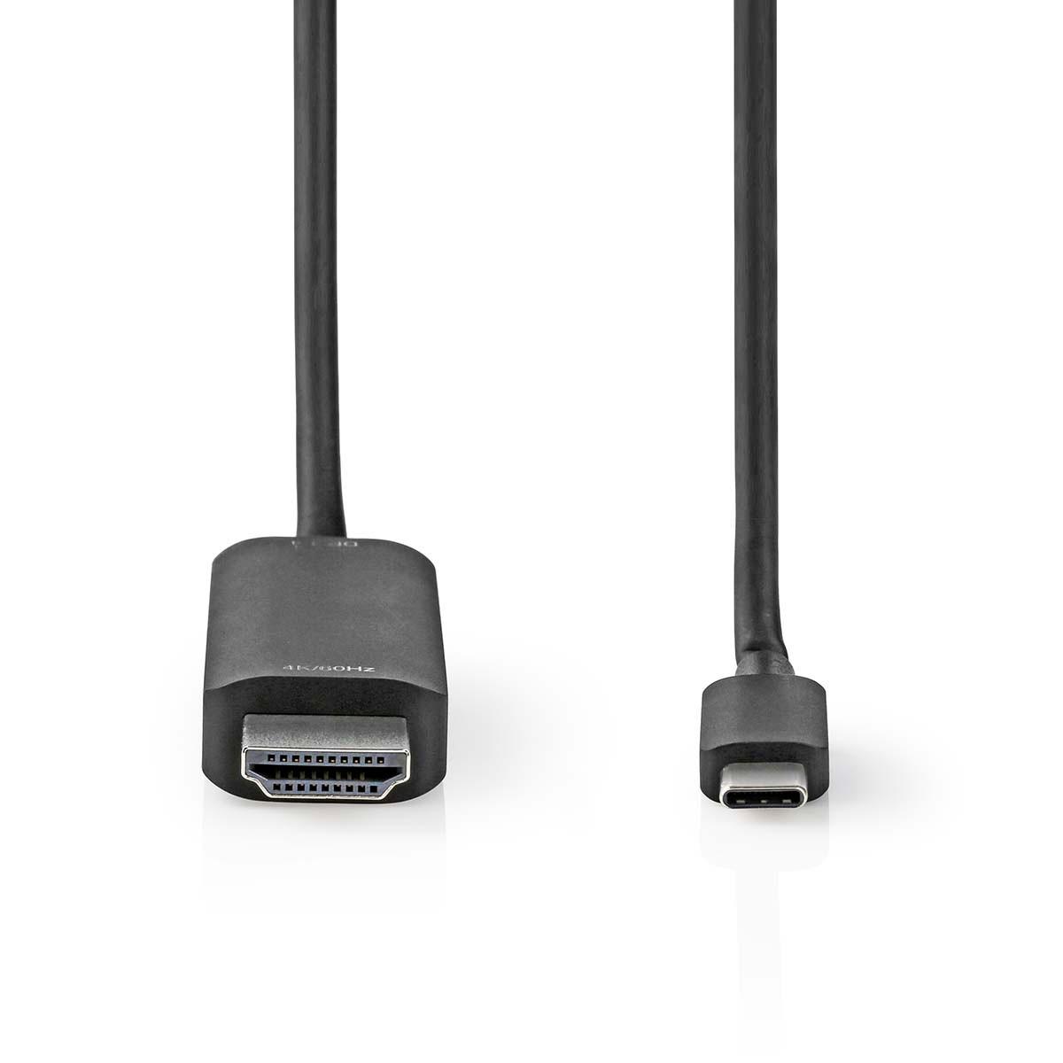 Nedis  Adaptateur USB-C™ | USB 3.2 Gen 1 | USB-C™ mâle | HDMI™ Connecteur | 4K@60Hz | 2,00 m | Rond | Nickelé | PVC | Noir | Boîte 