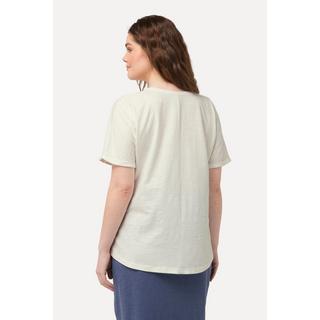 Ulla Popken T-shirt stampa floccata scollo a V mezze maniche cotone biologico  