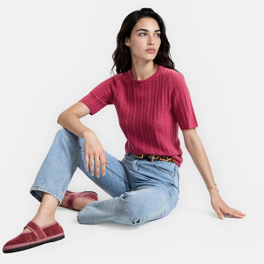 La Redoute Collections Pull col rond manches courtes  