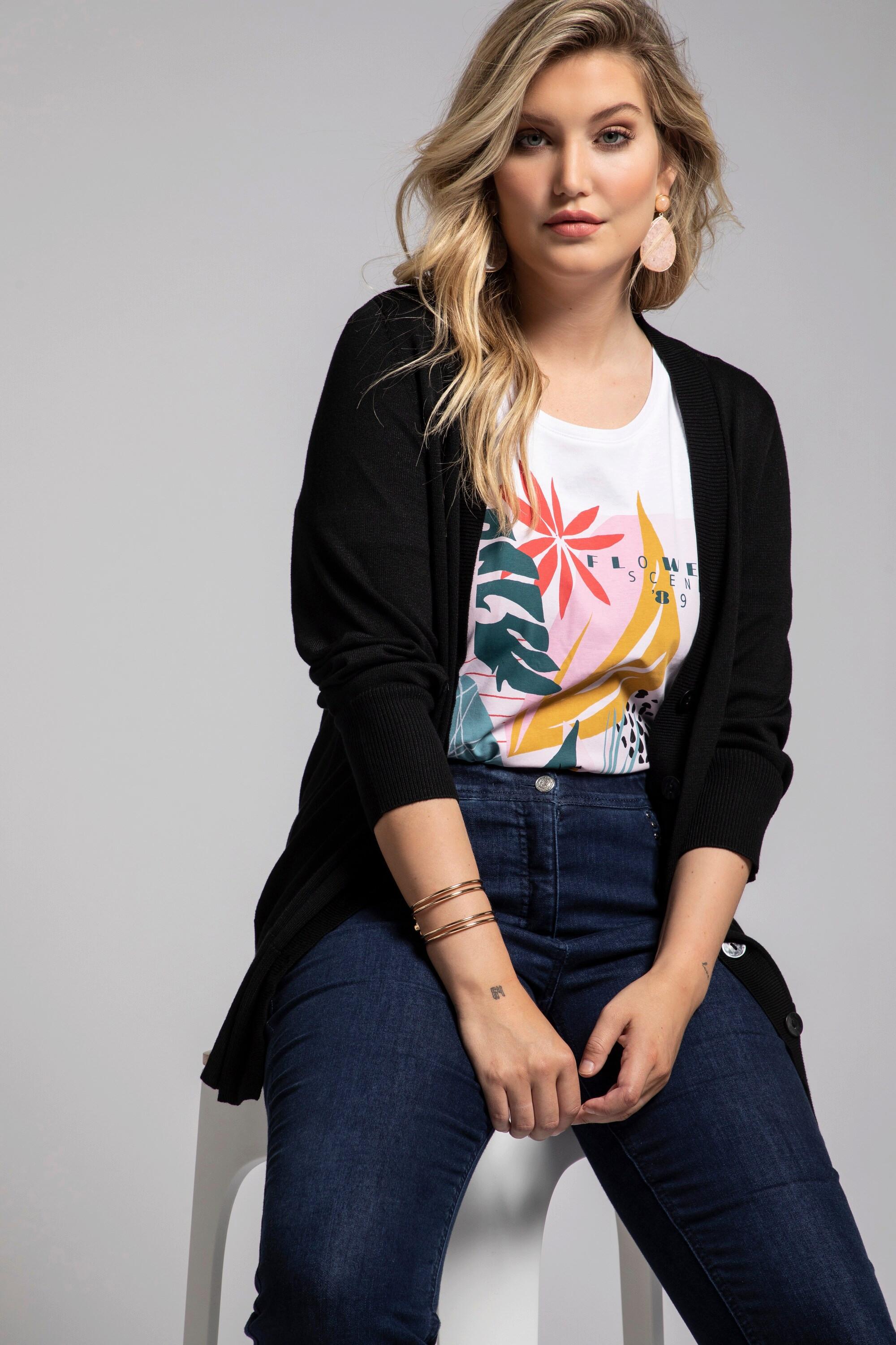 Ulla Popken Cardigan Maglia Fine Scollatura V Abbottonatura  