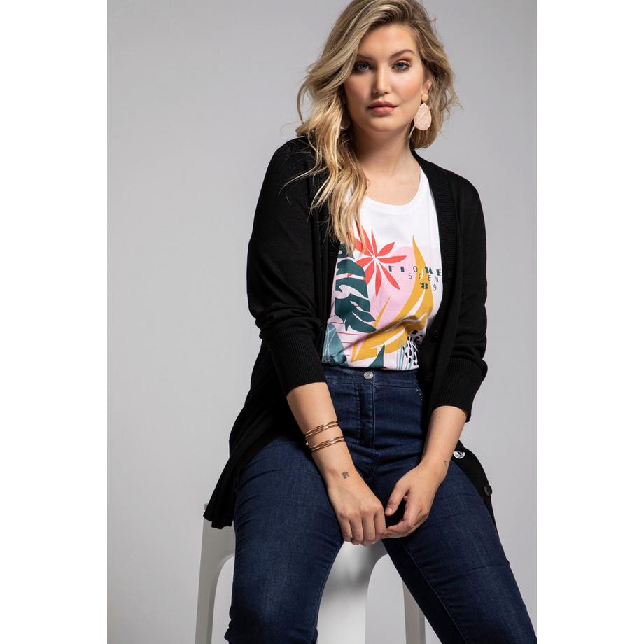 Ulla Popken Cardigan Fine Maille Encolure V Patte de Boutonnage  