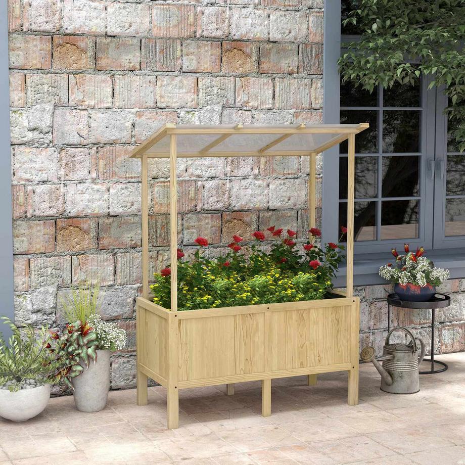 Northio Lit surélevé cadre froid en bois avec couvercle 110x60x152cm bac à plantes avec tissu non tissé pour jardin balcon nature  