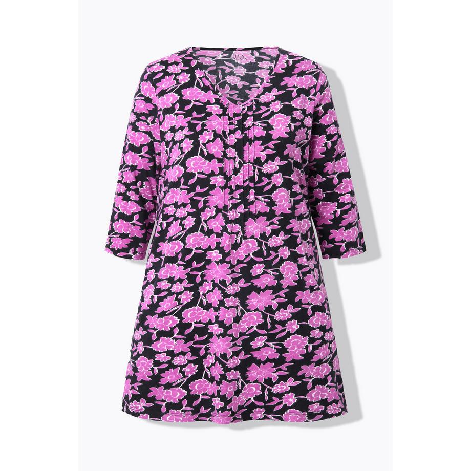 Ulla Popken Maglia Lunga Nervature Taglio Svasato Scollo a V Maniche 3/4  