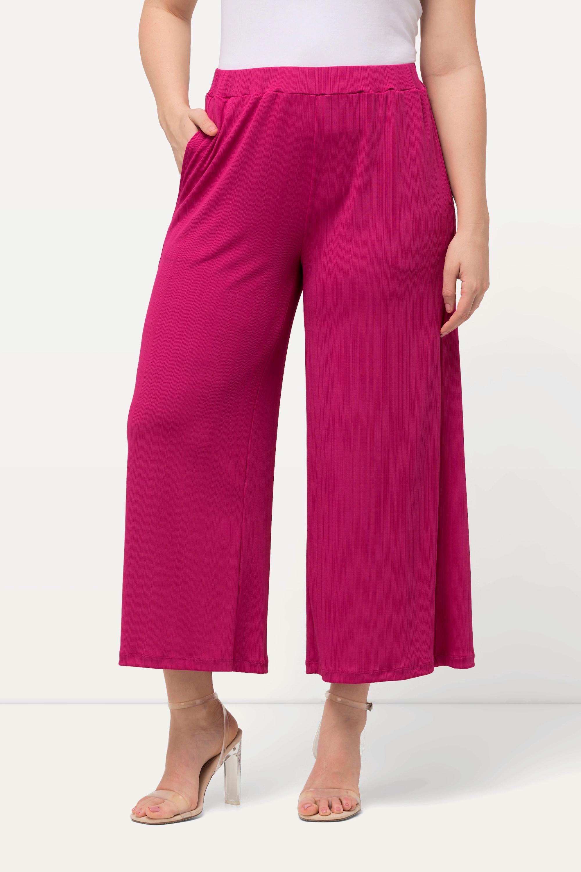 Ulla Popken  Culottes in tessuto operato lunghe fino al polpaccio con taglio della gamba dritto e cintura elastica 