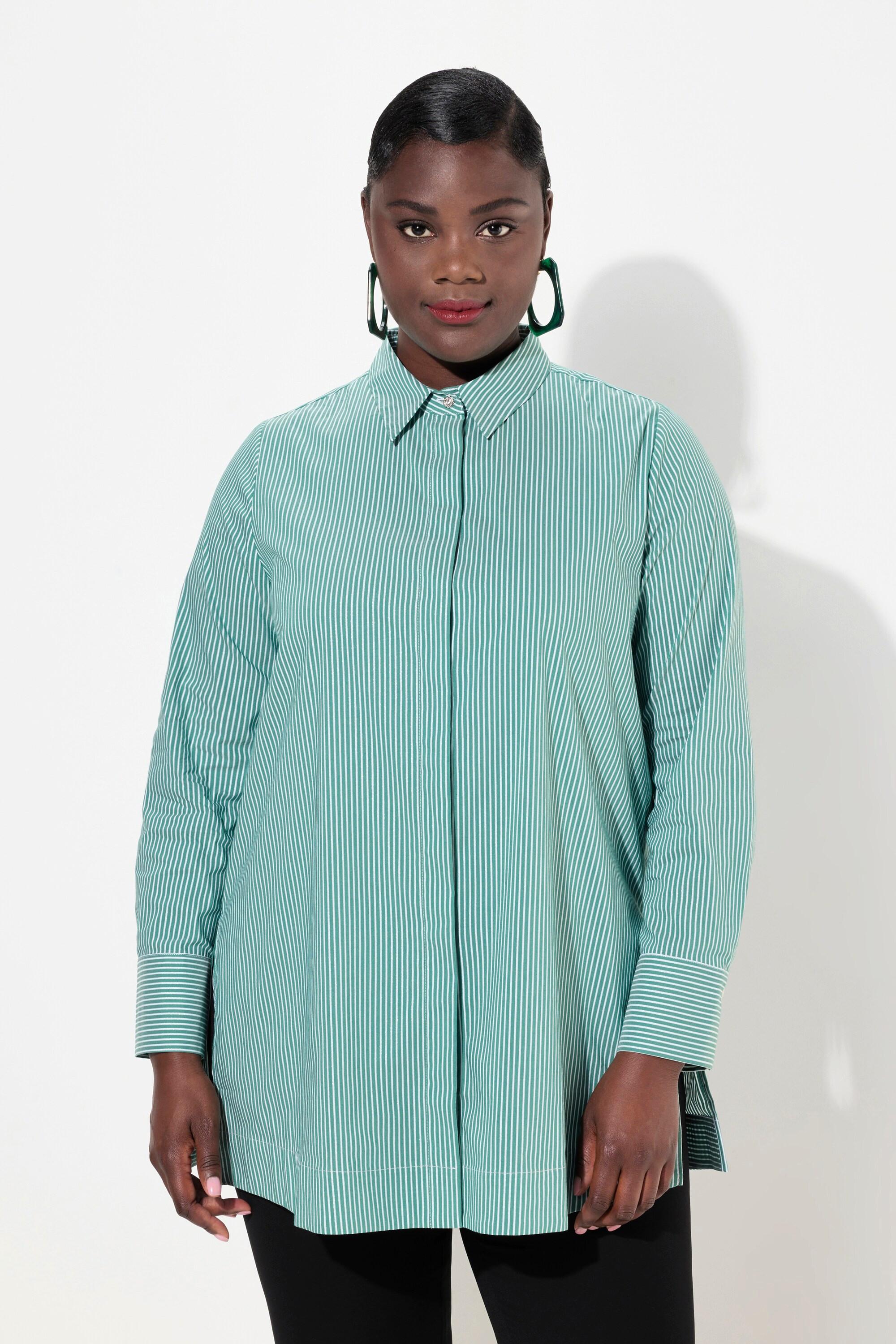 Ulla Popken Hemdbluse Streifen Hemdkragen Langarm  