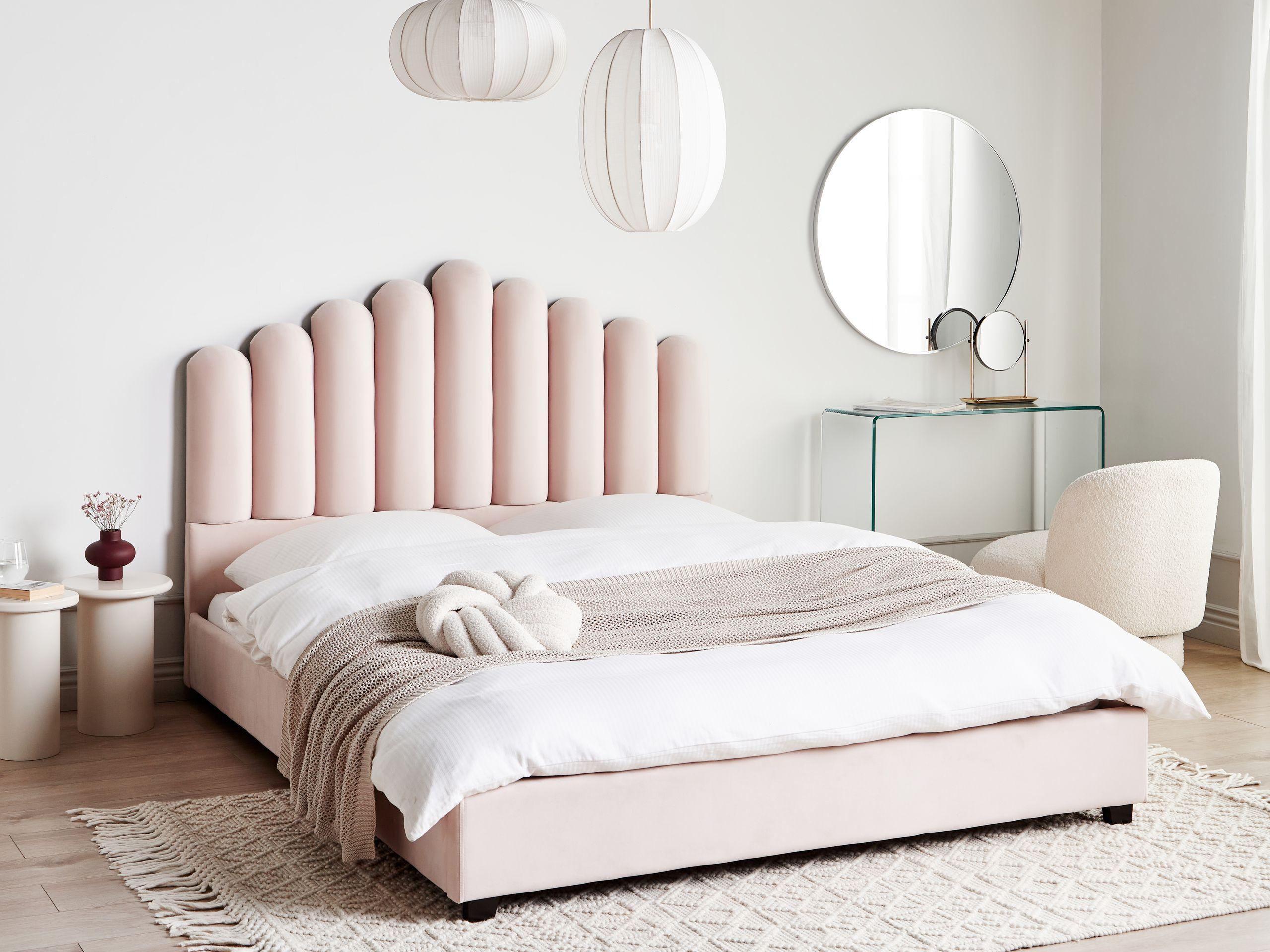 Beliani Lit avec sommier en Velours Glamour VINCENNES  