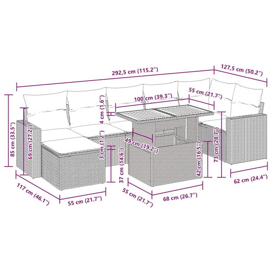 VidaXL Ensemble de canapés de jardin rotin synthétique  