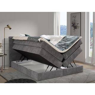 Vente-unique Set Boxspring Testata+Rete contenitore+Materasso+Topper 2x80x200cm Velluto coste Grigio - IVOLOS di PALACIO  