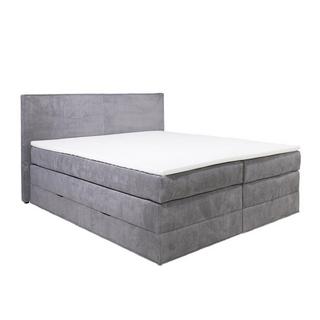 Vente-unique Ensemble complet boxspring tête de lit + sommiers coffre + matelas + surmatelas - 2 x 80 x 200 cm - Velours côtelé - Gris - IVOLOS de PALACIO  