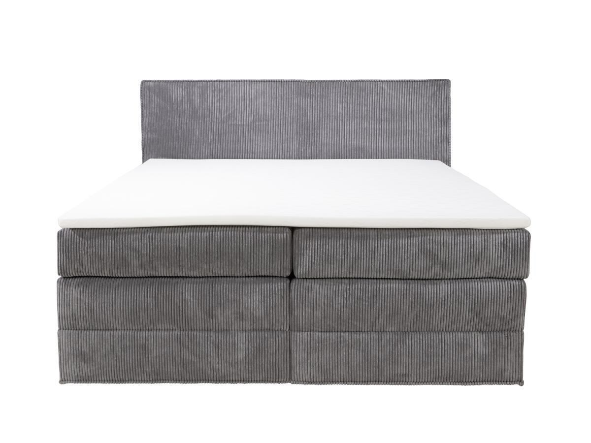 Vente-unique Ensemble complet boxspring tête de lit + sommiers coffre + matelas + surmatelas - 2 x 80 x 200 cm - Velours côtelé - Gris - IVOLOS de PALACIO  