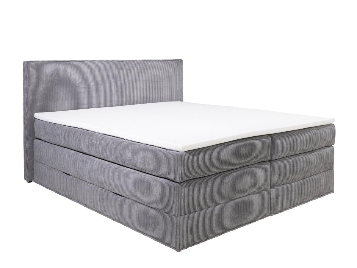 Vente-unique Ensemble complet boxspring tête de lit + sommiers coffre + matelas + surmatelas - 2 x 80 x 200 cm - Velours côtelé - Gris - IVOLOS de PALACIO  