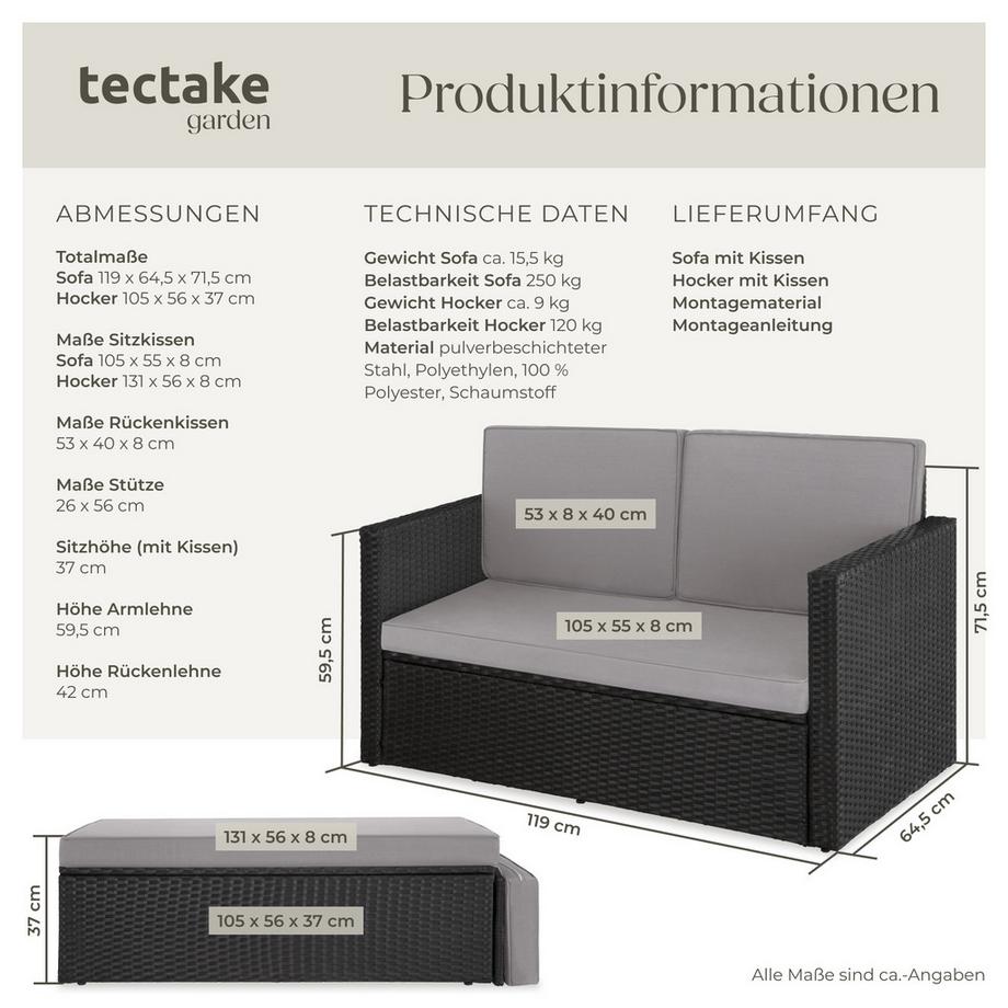 Tectake Divano lounge in rattan  Corfù 2 posti  