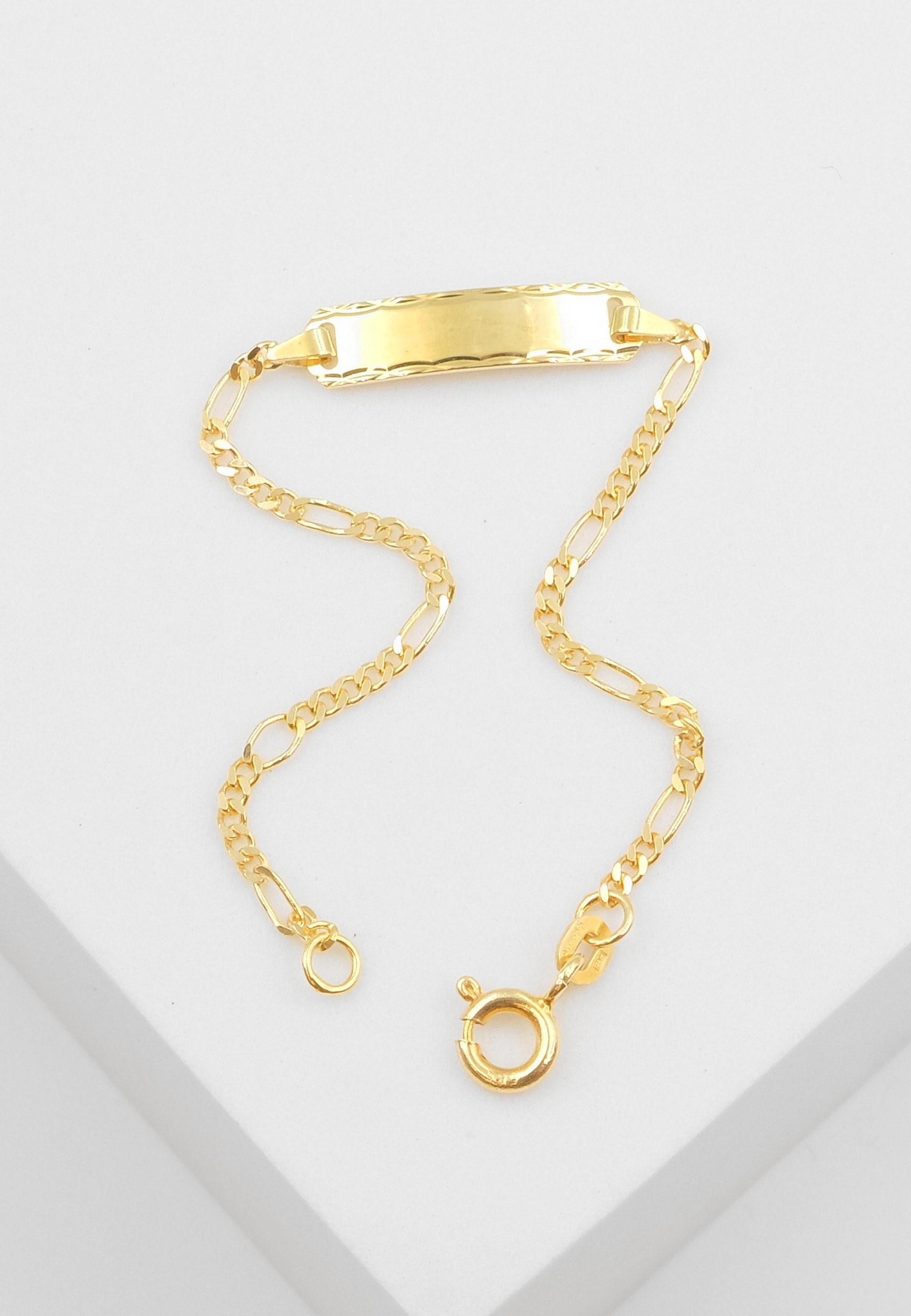 MUAU Schmuck  ID-Bracelet Figaro Gelbgold 585, Schild diamantiert 1.8mm, 14cm 