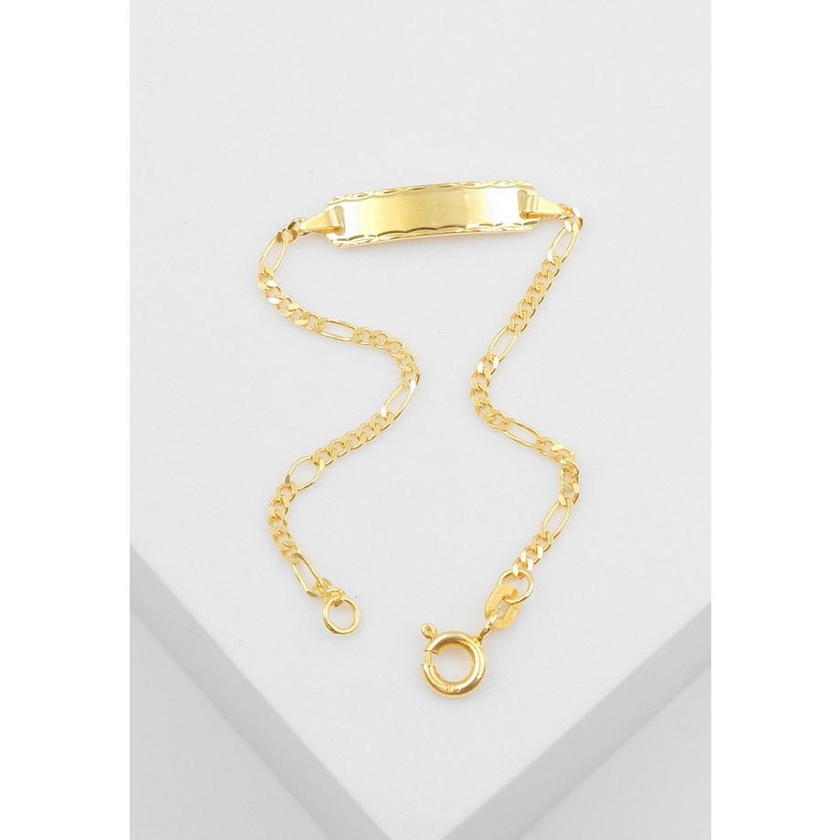 MUAU Schmuck  ID-Bracelet Figaro Gelbgold 585, Schild diamantiert 1.8mm, 14cm 