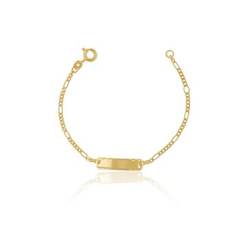 ID-Bracelet Figaro Gelbgold 585, Schild diamantiert 1.8mm, 14cm