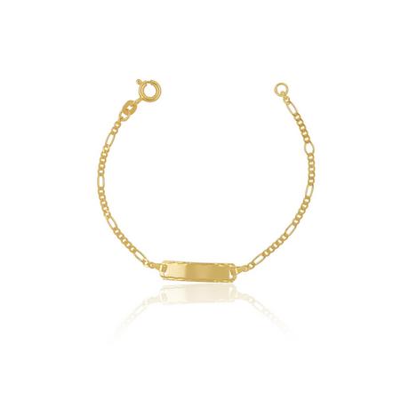 MUAU Schmuck  ID-Bracelet Figaro Gelbgold 585, Schild diamantiert 1.8mm, 14cm 