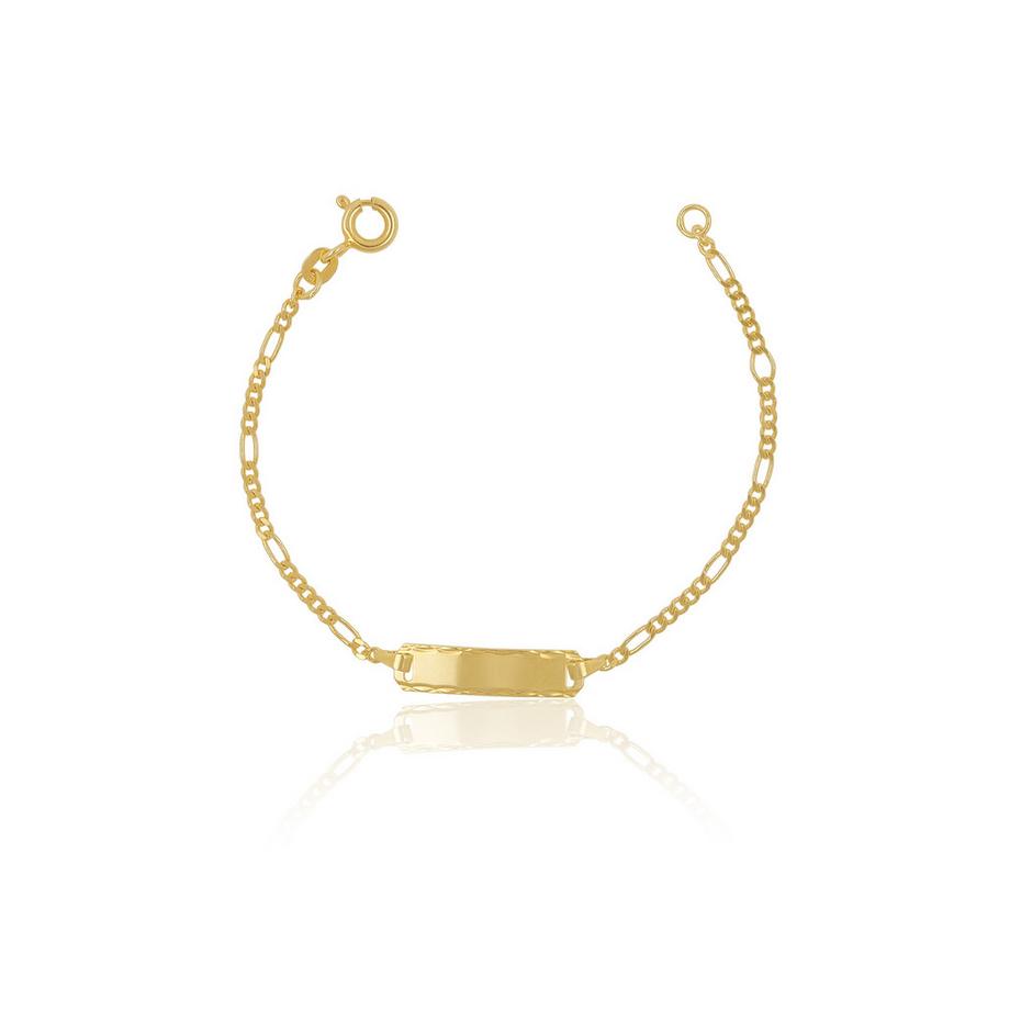 ID-Bracelet Figaro Gelbgold 585, Schild diamantiert 1.8mm, 14cm