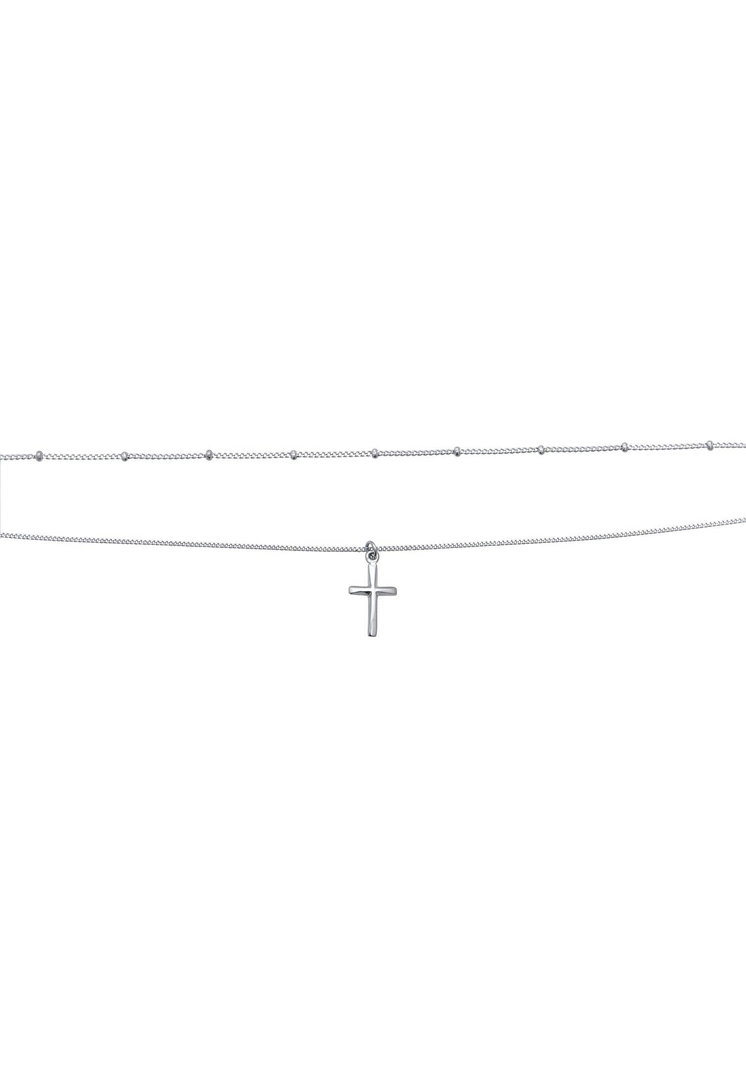 Elli  Halskette Layer Choker Kreuz Kugelkette 925 Silber 